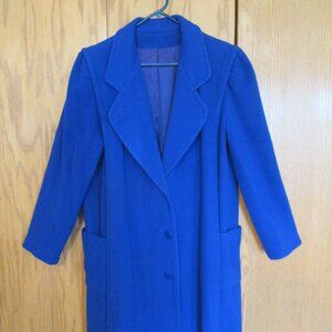 PROJECTIONS LTD. WOMEN'S SIZE L ROYAL BLUE WOOL COAT LONG USA MADE